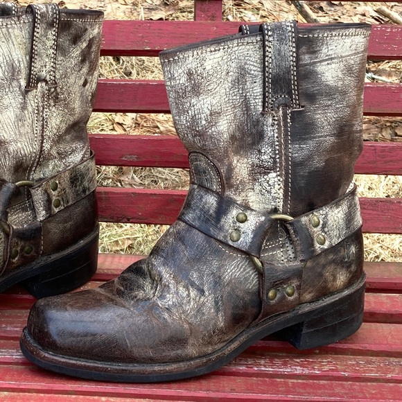 Rare FRYE 8” Harness Square Toe Vintage Leather Brown Size 9.5 - Picture 3 of 12